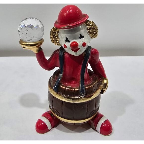 Vintage 1970s–1980s Spoontiques KM440 Pewter Clown in Barrel with Crystal Ball - Picture 1 of 15